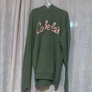 Cabela's Olive Hoodie with Pink Script